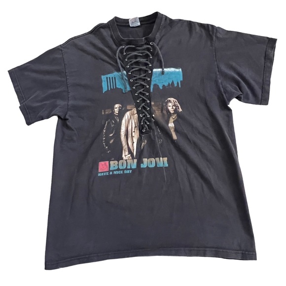 Vintage 2006 Bon Jovi Have a Nice Day Upcycled European Tour Tee Shirt in Black - Picture 1 of 10